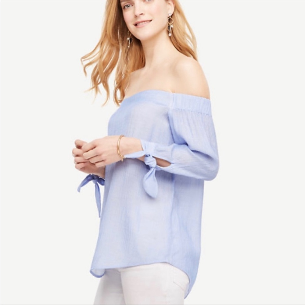 Ann Taylor Off the Shoulder Tie Sleeve Blouse, EUC